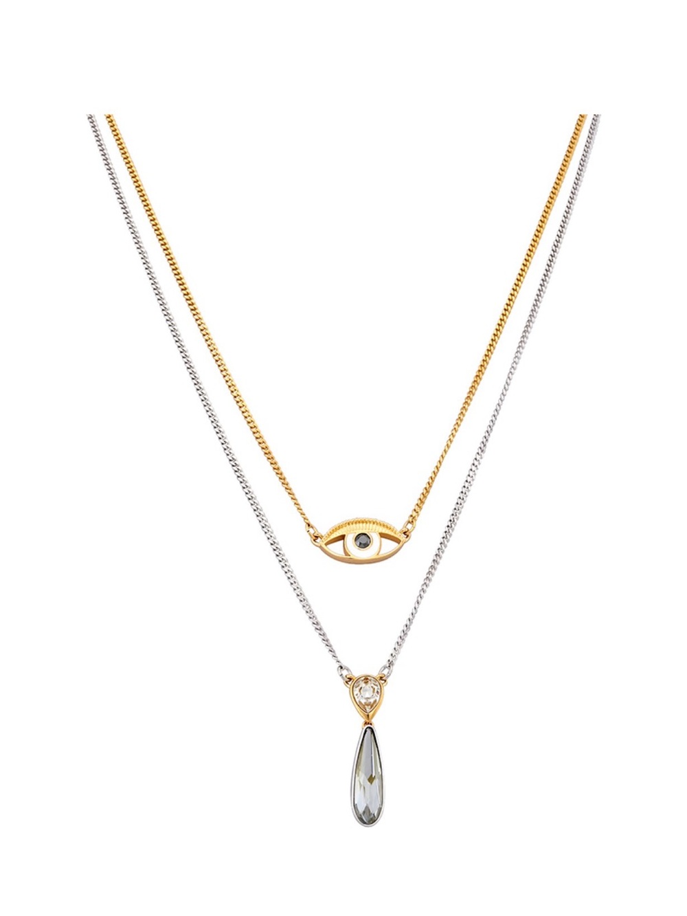 Swarovski Two-Tone Evil Eye Layered Necklace with Teardrop Crystal 🚫 Never used🚫